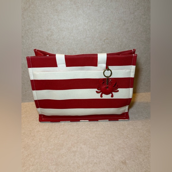 Sonoma Goods Danson Canvas Tote Red Cream Summer Bag Crab Charm NWT - Picture 5 of 10